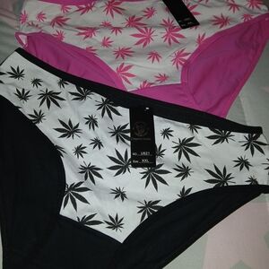 Set of 2 Cotton Bikini Briefs - Black & White / Pink & White Leaf Print